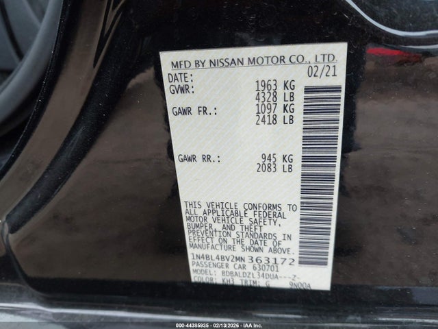 Aukcja sprzedaży 2021 Nissan Altima S Fwd, vin: 1N4BL4BV2MN363172, numer aukcji: 44385935