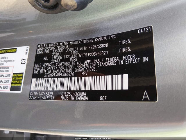 Aukcja sprzedaży 2021 Lexus Rx 450h, vin: 2T2HGMDA0MC066970, numer aukcji: 44385947