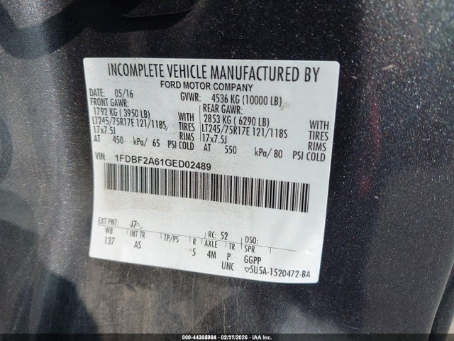 Ford F-250 Xl 2016 1FDBF2A61GED02489 Image 9