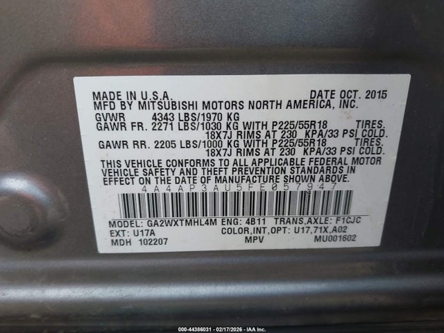 2015 MITSUBISHI OUTLANDER SPORT 4A4AP3AU5FE057947 Photo 8