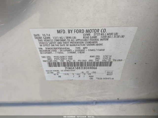 Ford FLEX SE 2014 2FMGK5B82EBD44066 Image 9