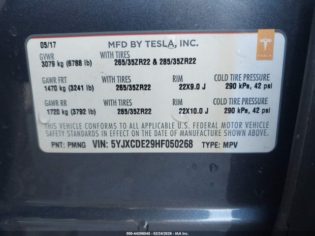 2017 TESLA MODEL X 5YJXCDE29HF050268 Photo 8