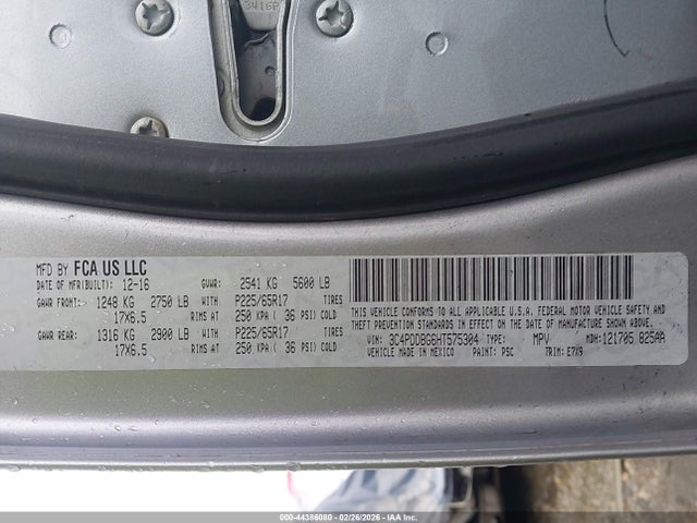 2017 Dodge Journey Sxt Awd მანქანა იყიდება აუქციონზე, vin: 3C4PDDBG6HT575304, აუქციონის ნომერი: 44386080