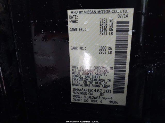 Nissan Maxima 3.5 S/3.5 Sv 2014 1N4AA5AP1EC462301 Image 9