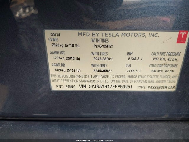 2014 TESLA MODEL S 5YJSA1H17EFP50951 Photo 8
