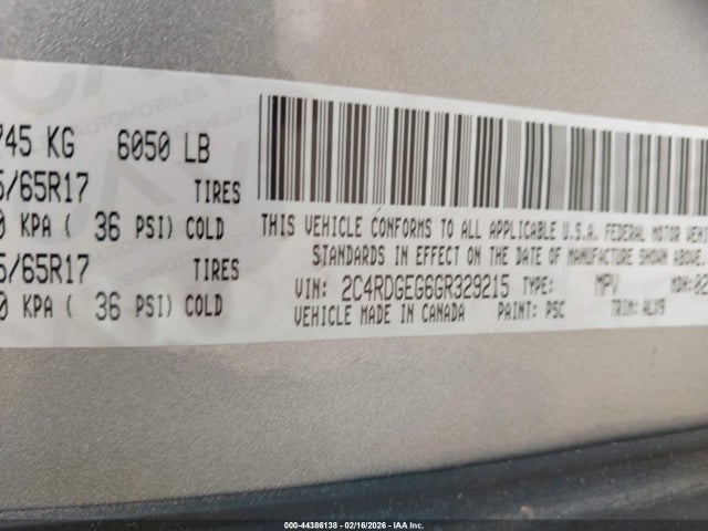 2C4RDGEG6GR329215 Dodge Grand Caravan R/t