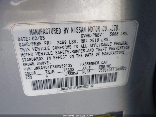 Продажа на аукционе авто 2006 Infiniti M35x, vin: JNKAY01F36M252132, номер лота: 44386192