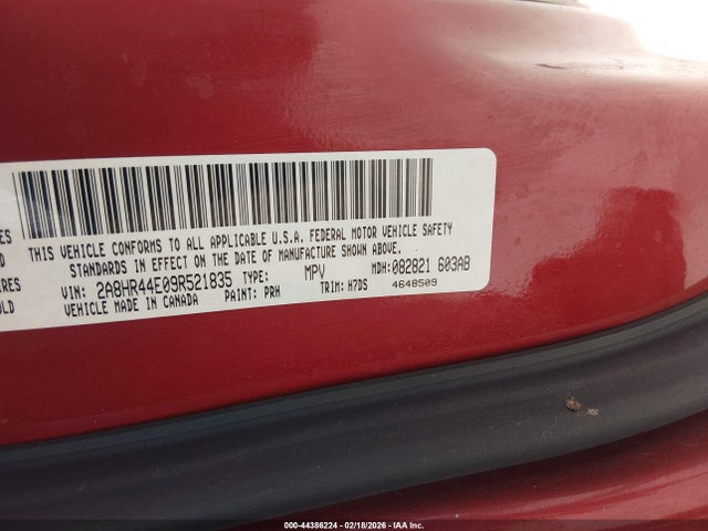 44386224 :رقم المزاد ، 2A8HR44E09R521835 vin ، 2009 Chrysler Town & Country Lx مزاد بيع