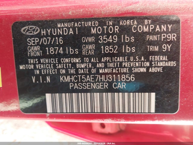 KMHCT5AE7HU311856 Hyundai ACCENT SE
