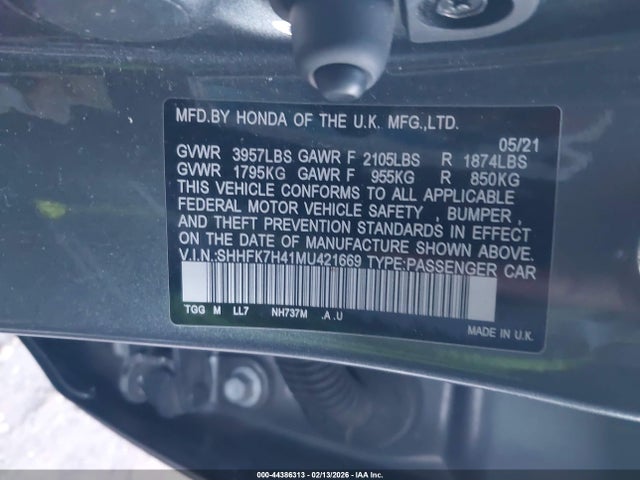 SHHFK7H41MU421669 Honda Civic Sport