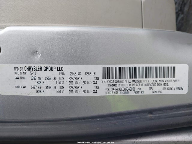 Aukcja sprzedaży 2010 Chrysler Town & Country Lx, vin: 2A4RR4DE5AR346881, numer aukcji: 44386342