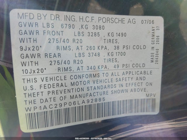 2006 PORSCHE CAYENNE WP1AC29P06LA92885 Photo 8