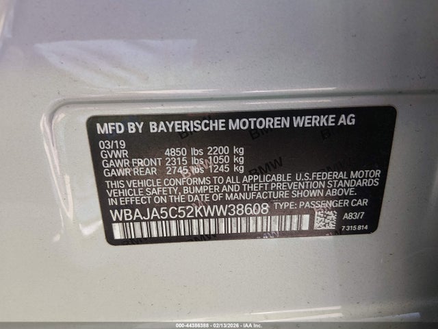 2019 BMW 530I WBAJA5C52KWW38608 Photo 8