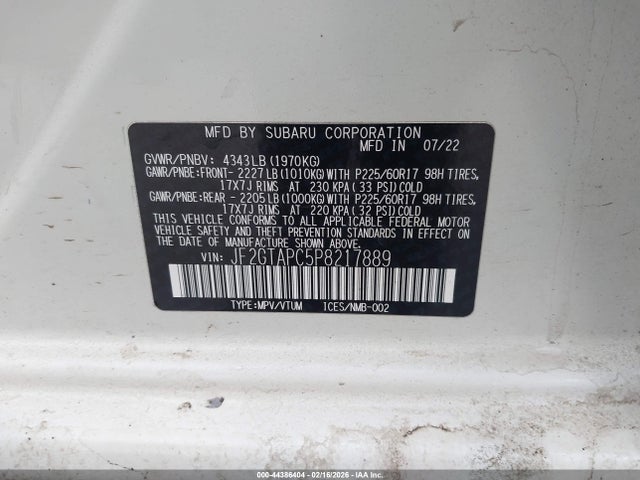 2023 Subaru Crosstrek Premium მანქანა იყიდება აუქციონზე, vin: JF2GTAPC5P8217889, აუქციონის ნომერი: 44386404