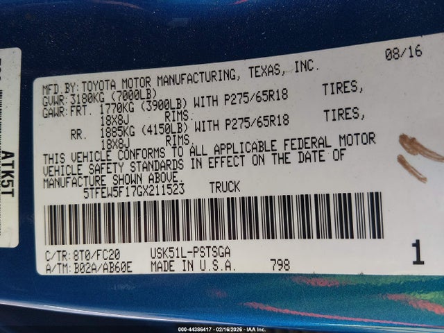 2016 TOYOTA TUNDRA 5TFEW5F17GX211523 Photo 8