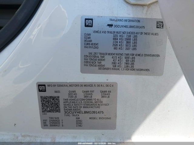 3GCUYHEL8MG391475 Chevrolet Silverado 1500 4wd Short Bed High Country