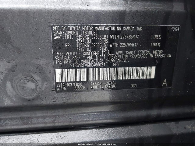 2024 Toyota Rav4 Le მანქანა იყიდება აუქციონზე, vin: 2T3G1RFV6RC486021, აუქციონის ნომერი: 44386487