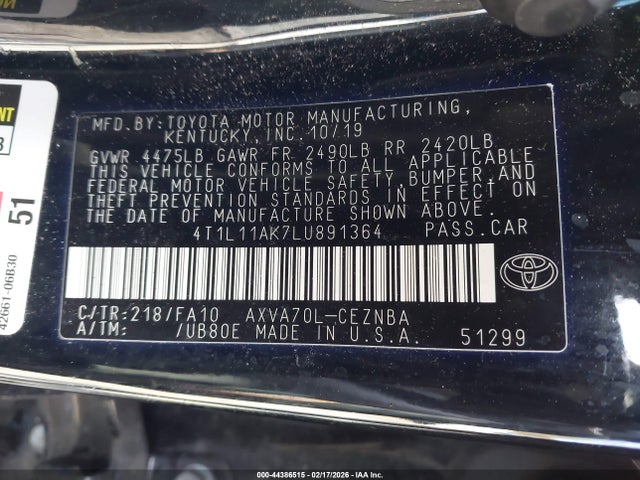 4T1L11AK7LU891364 Toyota CAMRY LE