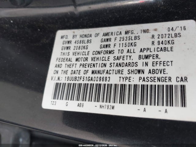 44386526 :رقم المزاد ، 19UUB2F51GA009693 vin ، 2016 Acura Tlx V6 Tech مزاد بيع