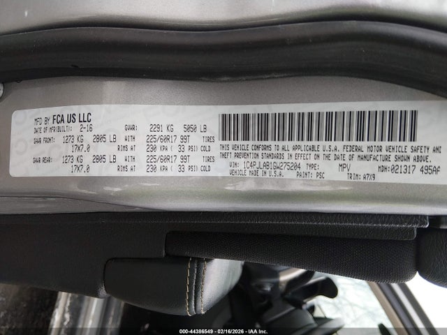 Aukcja sprzedaży 2016 Jeep Cherokee Sport, vin: 1C4PJLAB1GW275204, numer aukcji: 44386549