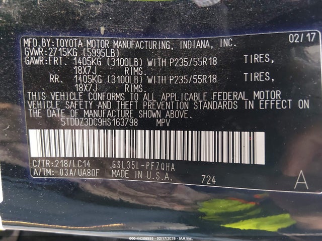 2017 TOYOTA SIENNA 5TDDZ3DC9HS163798 Photo 8