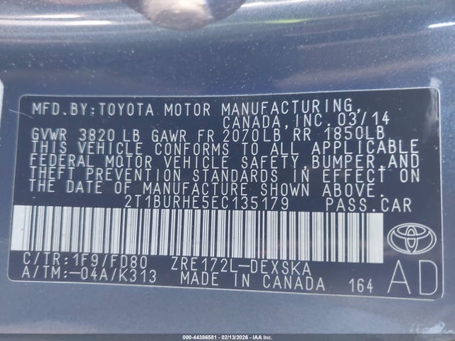 2T1BURHE5EC135179 Toyota Corolla S Plus