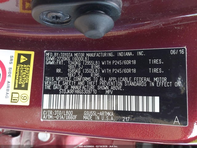 5TDJKRFH8GS309710 Toyota Highlander Xle V6