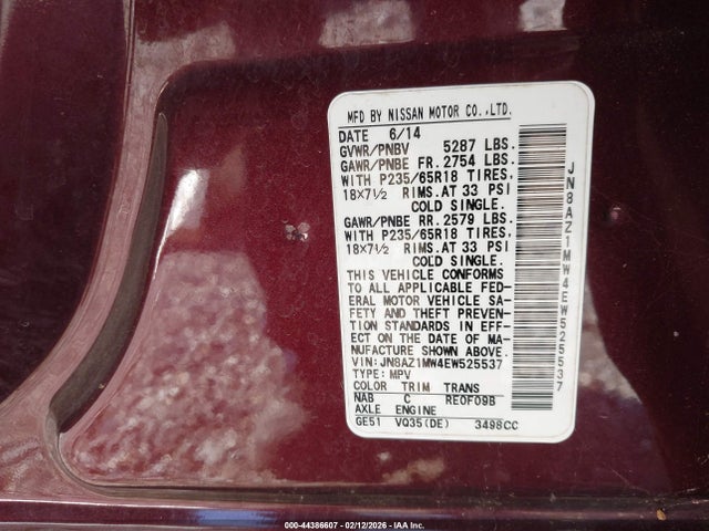JN8AZ1MW4EW525537 Nissan MURANO SL