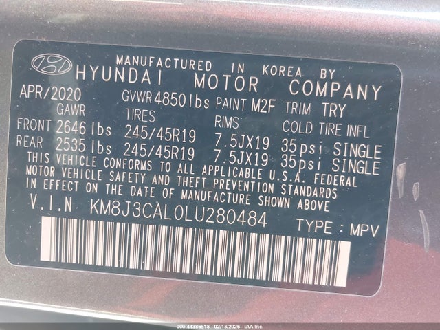 Продаж на аукціоні авто 2020 Hyundai Tucson Sport, vin: KM8J3CAL0LU280484, номер лоту: 44386618