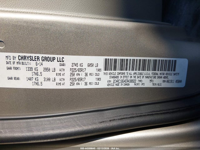 44386645 :رقم المزاد ، 2C4RC1BG4ER438922 vin ، 2014 Chrysler Town & Country Touring مزاد بيع