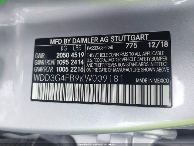 2019 Mercedes-benz A 220 4matic მანქანა იყიდება აუქციონზე, vin: WDD3G4FB9KW009181, აუქციონის ნომერი: 44386721