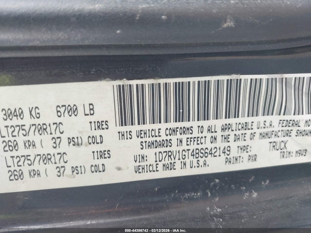 Продаж на аукціоні авто 2011 Ram Ram 1500 Slt, vin: 1D7RV1GT4BS642149, номер лоту: 44386742