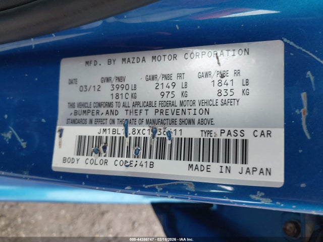 Aukcja sprzedaży 2012 Mazda Mazda3 I Touring, vin: JM1BL1L8XC1636611, numer aukcji: 44386747