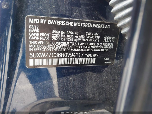 2017 Bmw X3 Sdrive28i მანქანა იყიდება აუქციონზე, vin: 5UXWZ7C36H0V94117, აუქციონის ნომერი: 44386749