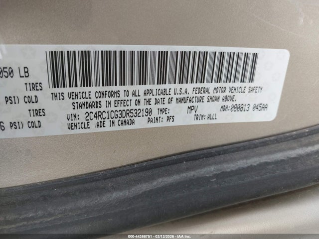 2013 Chrysler Town & Country Touring-l მანქანა იყიდება აუქციონზე, vin: 2C4RC1CG3DR532190, აუქციონის ნომერი: 44386751
