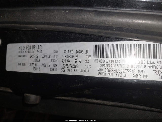 2016 Ram 3500 Tradesman მანქანა იყიდება აუქციონზე, vin: 3C63R3AJ8GG272840, აუქციონის ნომერი: 44386789