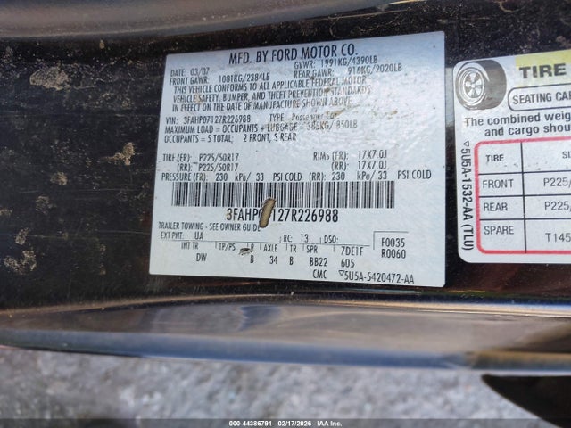 2007 FORD FUSION 3FAHP07127R226988 Photo 8