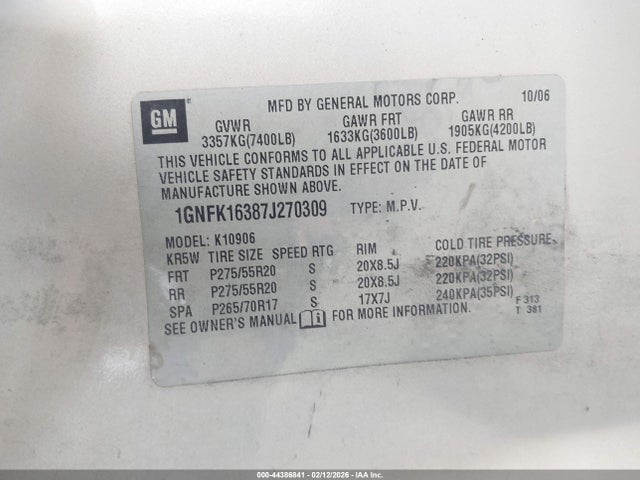 2007 CHEVROLET SUBURBAN 1500 1GNFK16387J270309 Photo 8