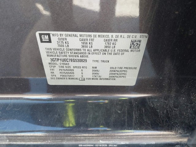 44386844 :رقم المزاد ، 3GTP1UEC7EG530829 vin ، 2014 Gmc Sierra 1500 Sle مزاد بيع