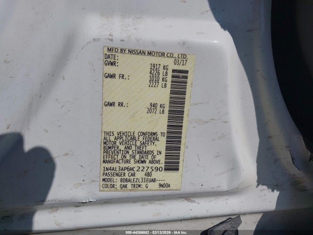 44386882 :رقم المزاد ، 1N4AL3AP6HC227590 vin ، 2017 Nissan Altima 2.5 S مزاد بيع
