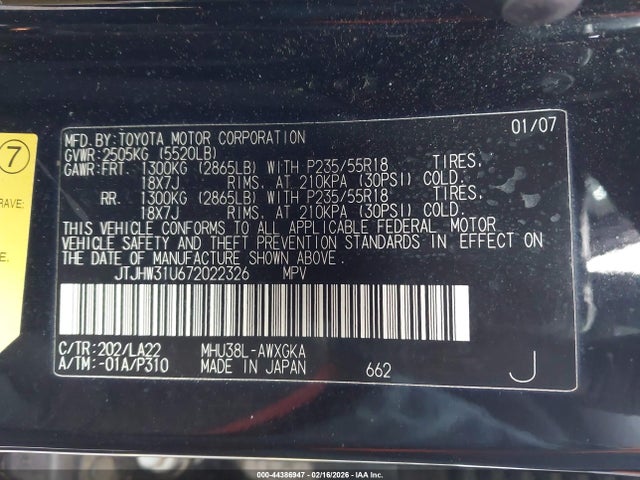 Aukcja sprzedaży 2007 Lexus Rx 400h, vin: JTJHW31U672022326, numer aukcji: 44386947