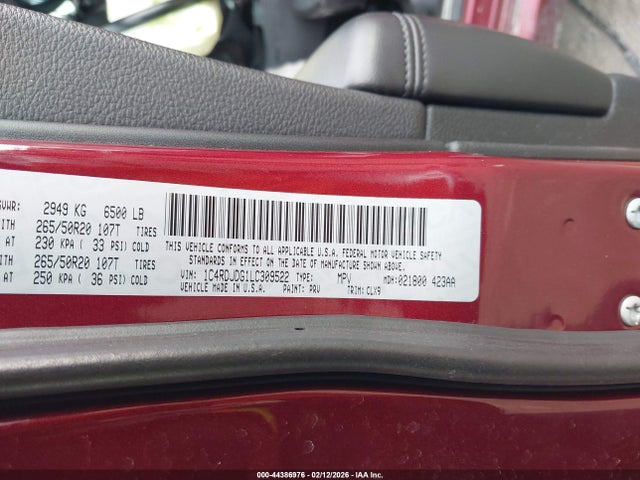 Продажа на аукционе авто 2020 Dodge Durango Gt Plus Awd, vin: 1C4RDJDG1LC309522, номер лота: 44386976