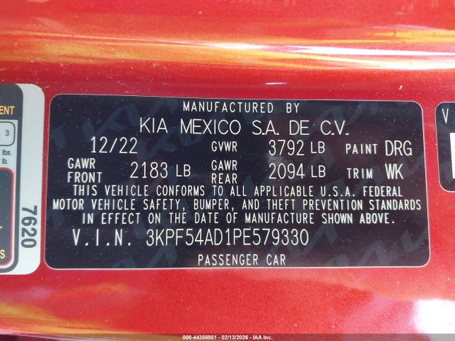Продаж на аукціоні авто 2023 Kia Forte Gt-line, vin: 3KPF54AD1PE579330, номер лоту: 44386981