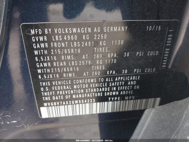 2016 VOLKSWAGEN TIGUAN WVGBV7AX2GW554223 Photo 8