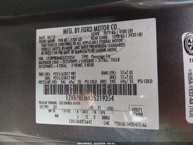 2013 FORD MUSTANG 1ZVBP8EM4D5219354 Photo 8