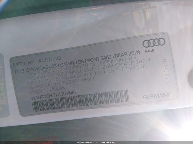 Aukcja sprzedaży 2020 Audi A5 Sportback Premium Plus 45 Tfsi Quattro S Tronic, vin: WAUCNCF57LA001645, numer aukcji: 44387057
