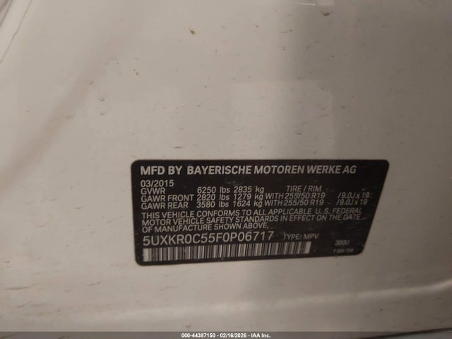 Aukcja sprzedaży 2015 Bmw X5 Xdrive35i, vin: 5UXKR0C55F0P06717, numer aukcji: 44387150