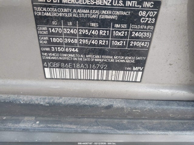 Продаж на аукціоні авто 2008 Mercedes-benz Gl 550 4matic, vin: 4JGBF86E18A316792, номер лоту: 44387157