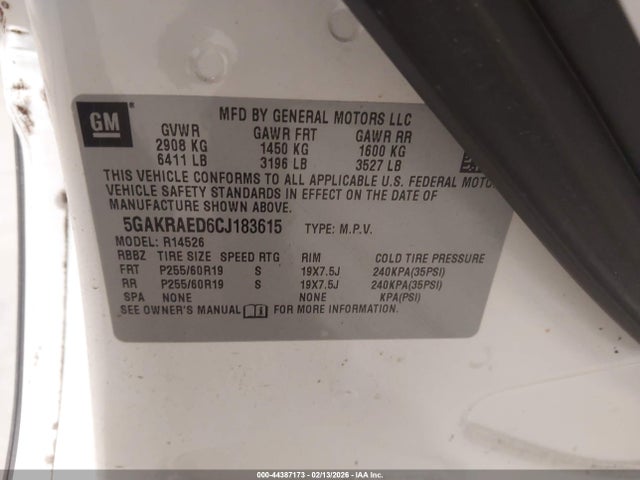 Aukcja sprzedaży 2012 Buick Enclave, vin: 5GAKRAED6CJ183615, numer aukcji: 44387173