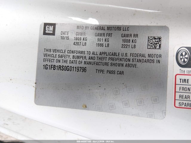 Продажа на аукционе авто 2016 Chevrolet Camaro 1lt, vin: 1G1FB1RS0G0119796, номер лота: 44387185